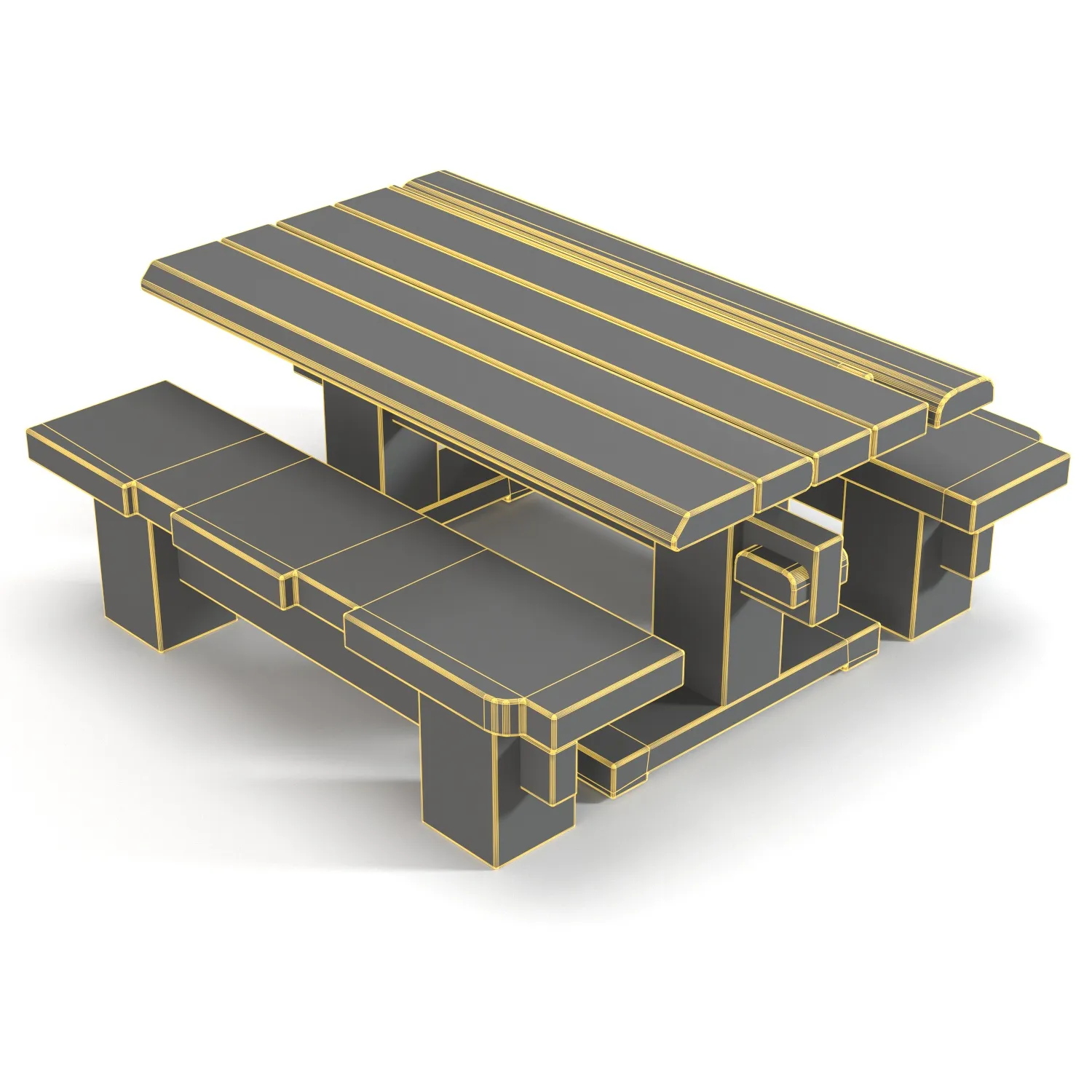 Solid Wood Garden Dining Table With Bench 3D Model_07